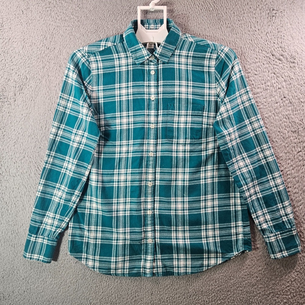 J Crew Flannel Shirt Women XS Button‎ Up Long Sleeve Green White Plaid